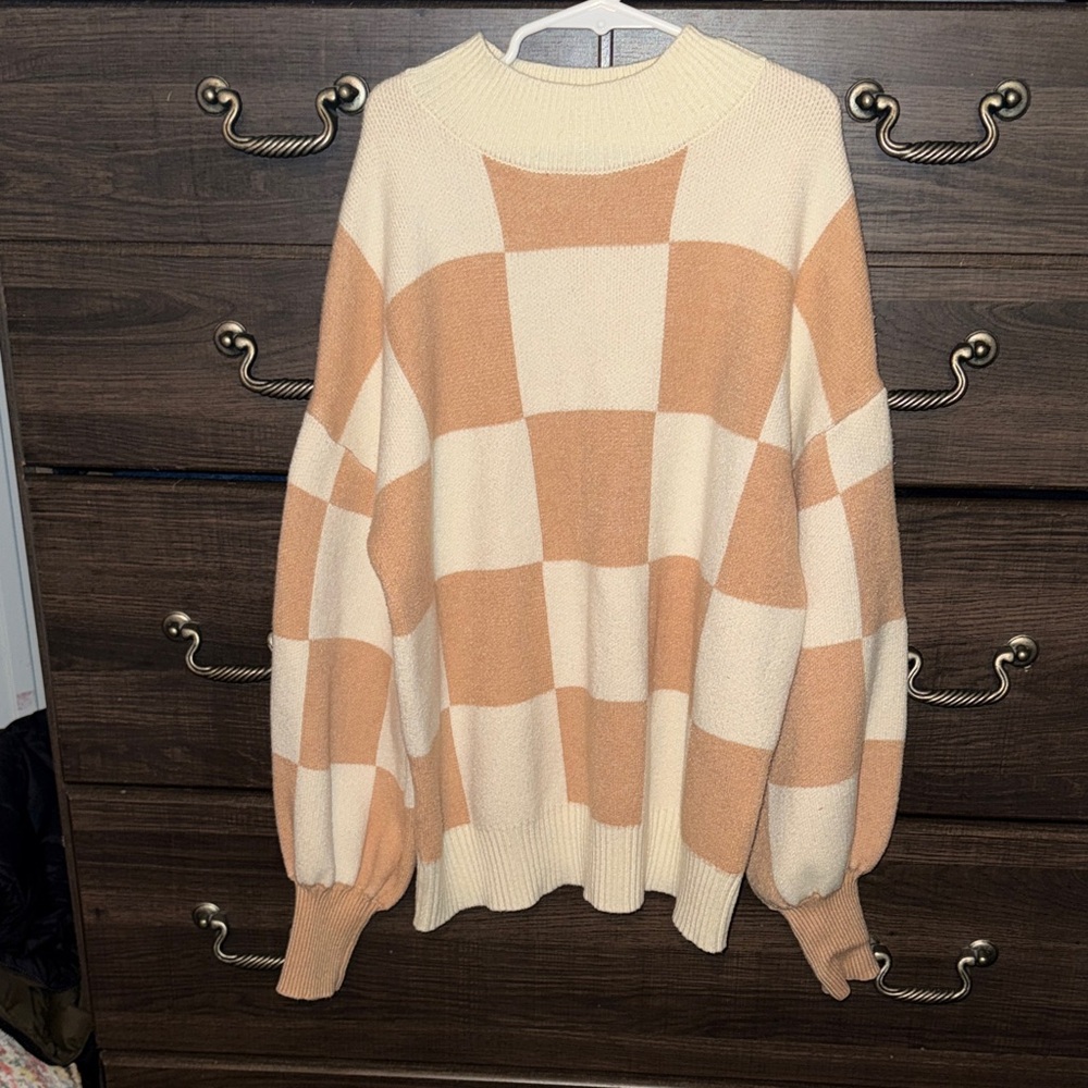 Checkered Cream and Tan Sweater